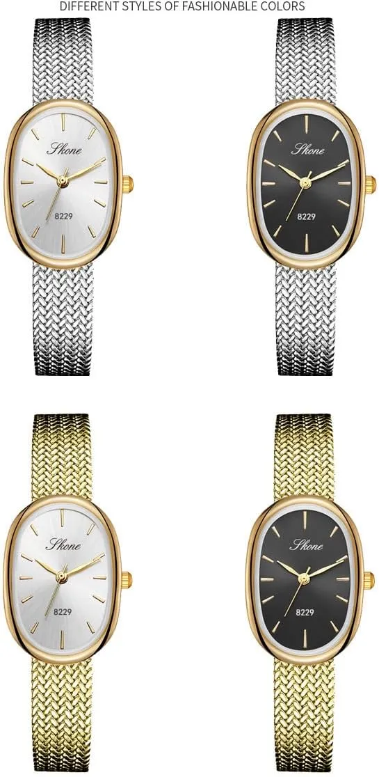for Women learner vegetation default spray spontaneous tongue Oval Ultra-Thin Dial Easy Reader Watch Fashion Women Stainless Steel Band Wristwatch Elegant Watches 