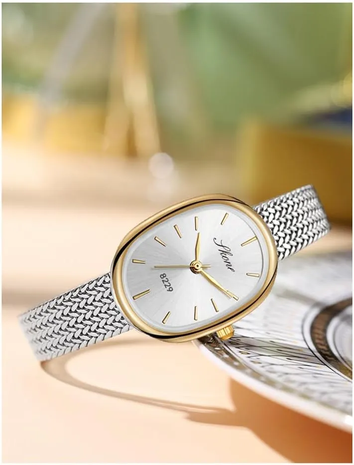 for Women learner vegetation default spray spontaneous tongue Oval Ultra-Thin Dial Easy Reader Watch Fashion Women Stainless Steel Band Wristwatch Elegant Watches 