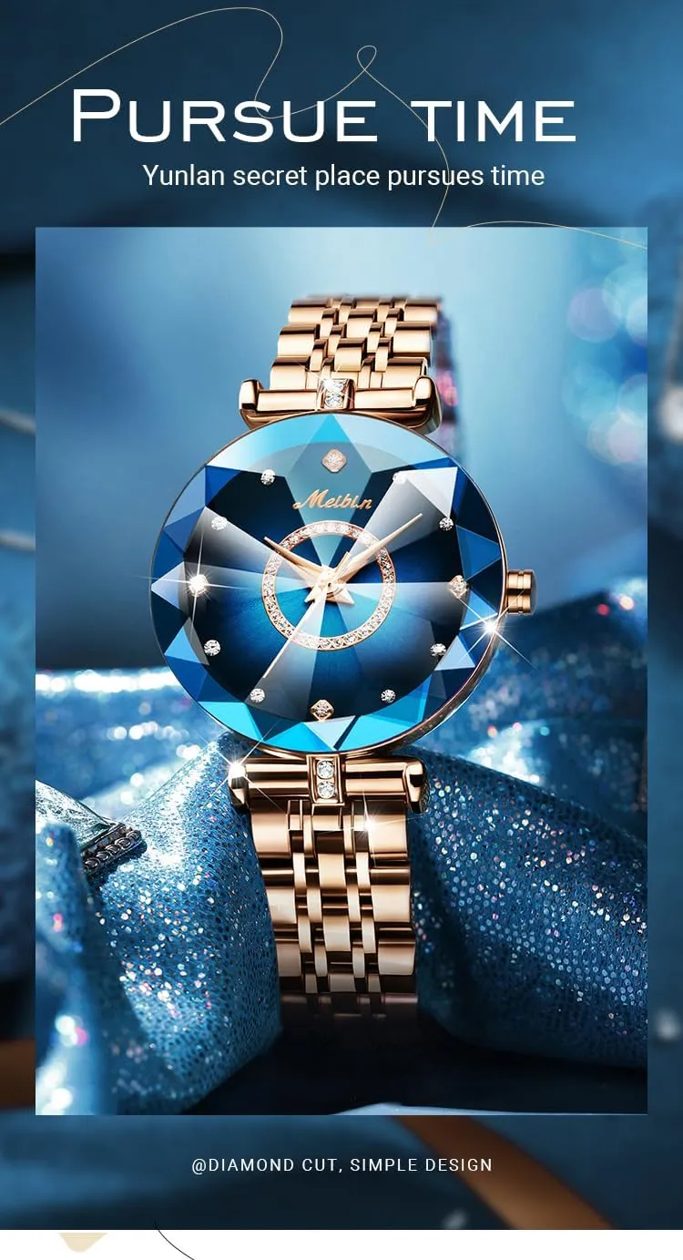 for Women Rose Gold Stainless Ladies Female Fashion Luxury Diamond Dress Business Waterproof Quartz Girls architect Wife Gifts Crystal Blue Wrist Watch Watches 