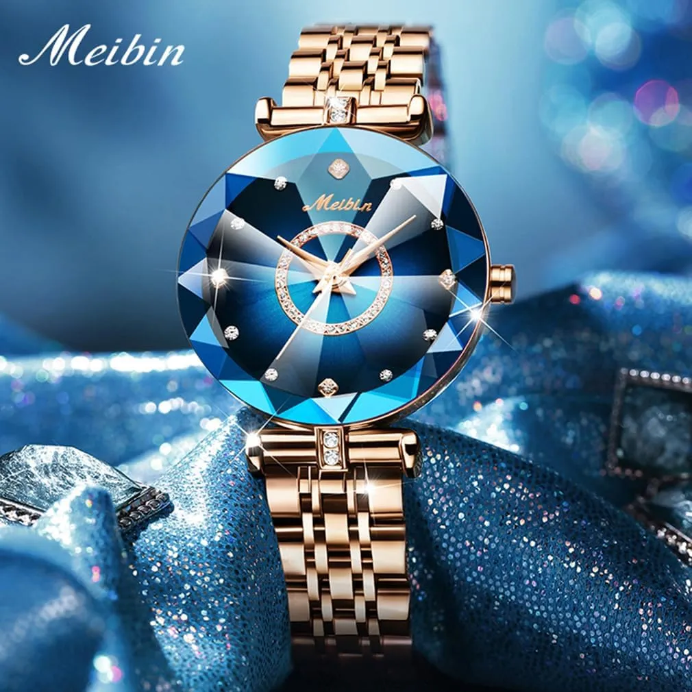 for Women Rose Gold Stainless Ladies Female Fashion Luxury Diamond Dress Business Waterproof Quartz Girls architect Wife Gifts Crystal Blue Wrist Watch Watches 