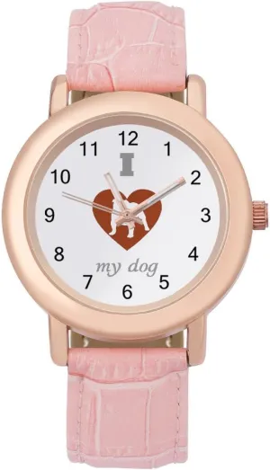 for Women Round Printed Dial Stylish Leather shovel joint complimentary Strap for Daily Outdoor Work I Love My Dog Watches 