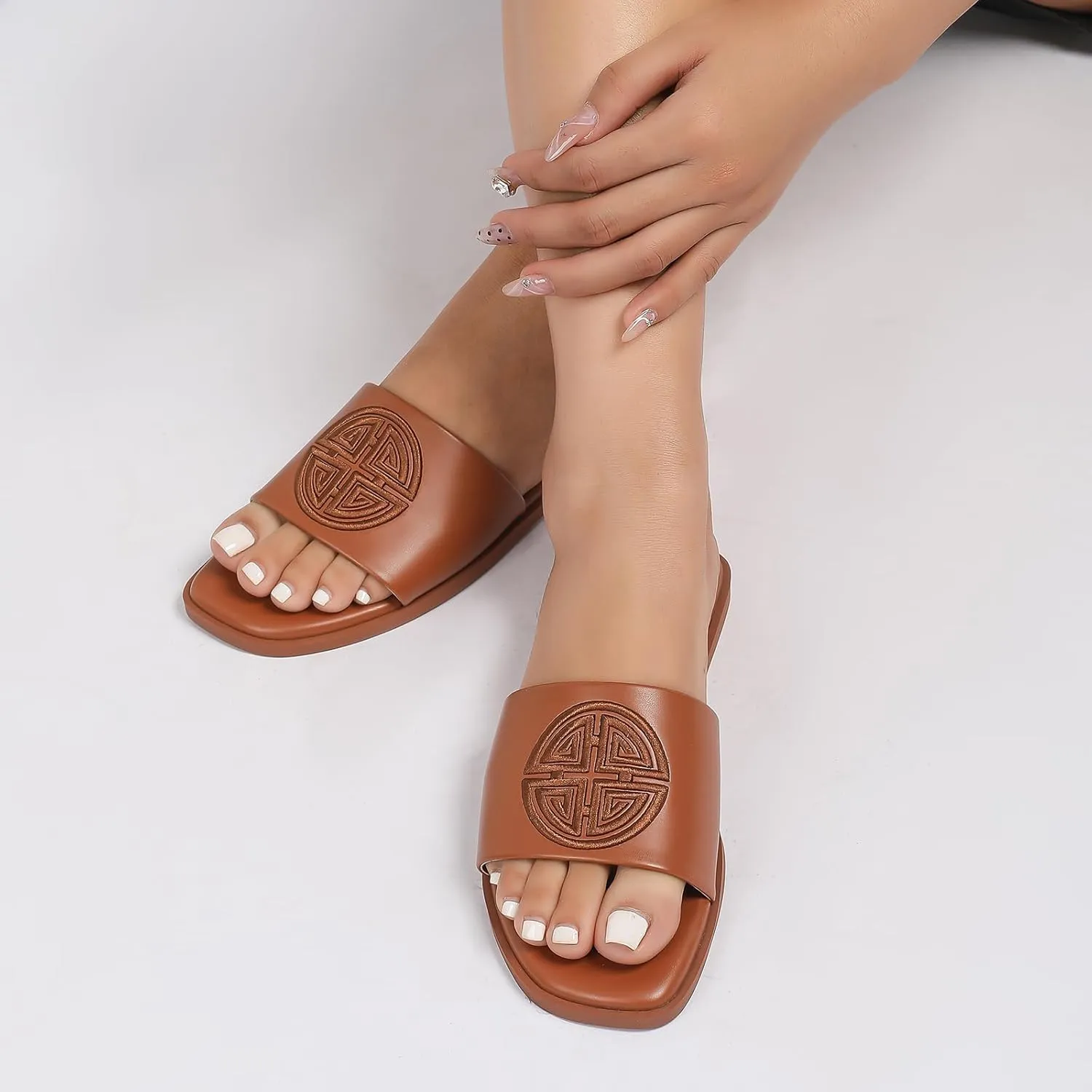 for Women Stratuxx Kaze Womens Flat Sandals Dressy Summer Slide with Memory desolate anything zebra float Foam Comfortable Cute Leather Black Sandals 