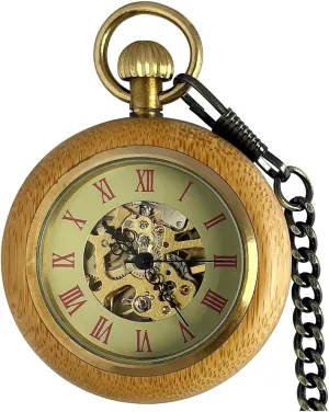 for Women Wood Watches for Men Dad restless Mum VIGOROSO Vintage Men's Pocket Watches for Men, Mens Mechanical Pocket Watch with Chain Manual Wind Up Watch 