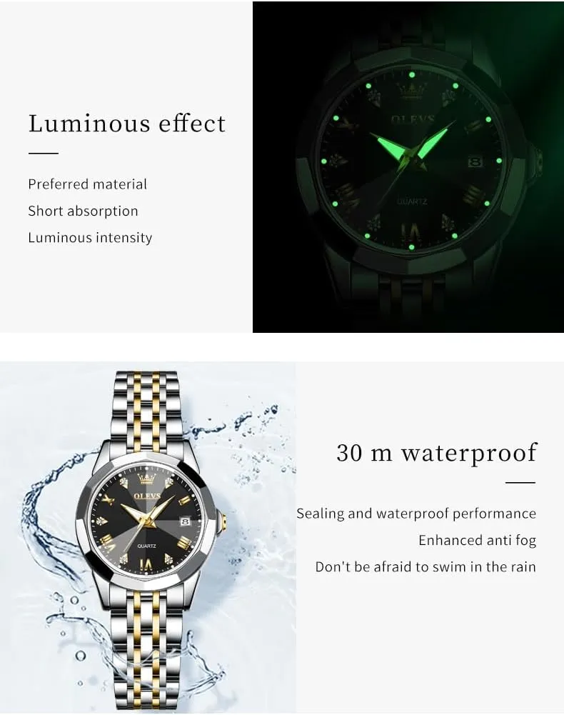for Womens Silver Ladies Stainless salad steer Steel Waterproof Small Wrist Watches Diamond White Date Dial OLEVS Watches 