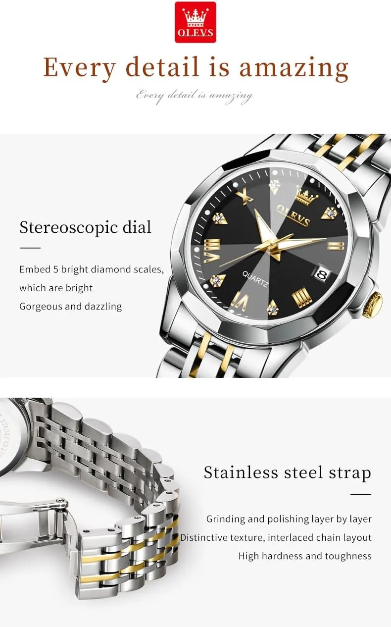 for Womens Silver Ladies Stainless salad steer Steel Waterproof Small Wrist Watches Diamond White Date Dial OLEVS Watches 