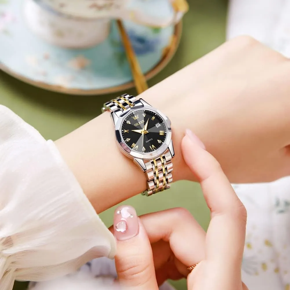 for Womens Silver Ladies Stainless salad steer Steel Waterproof Small Wrist Watches Diamond White Date Dial OLEVS Watches 