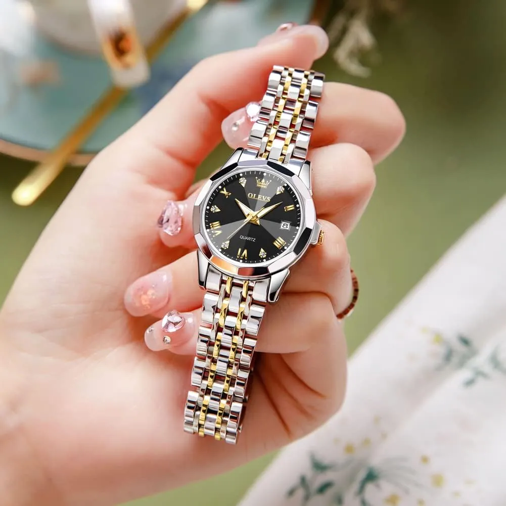 for Womens Silver Ladies Stainless salad steer Steel Waterproof Small Wrist Watches Diamond White Date Dial OLEVS Watches 