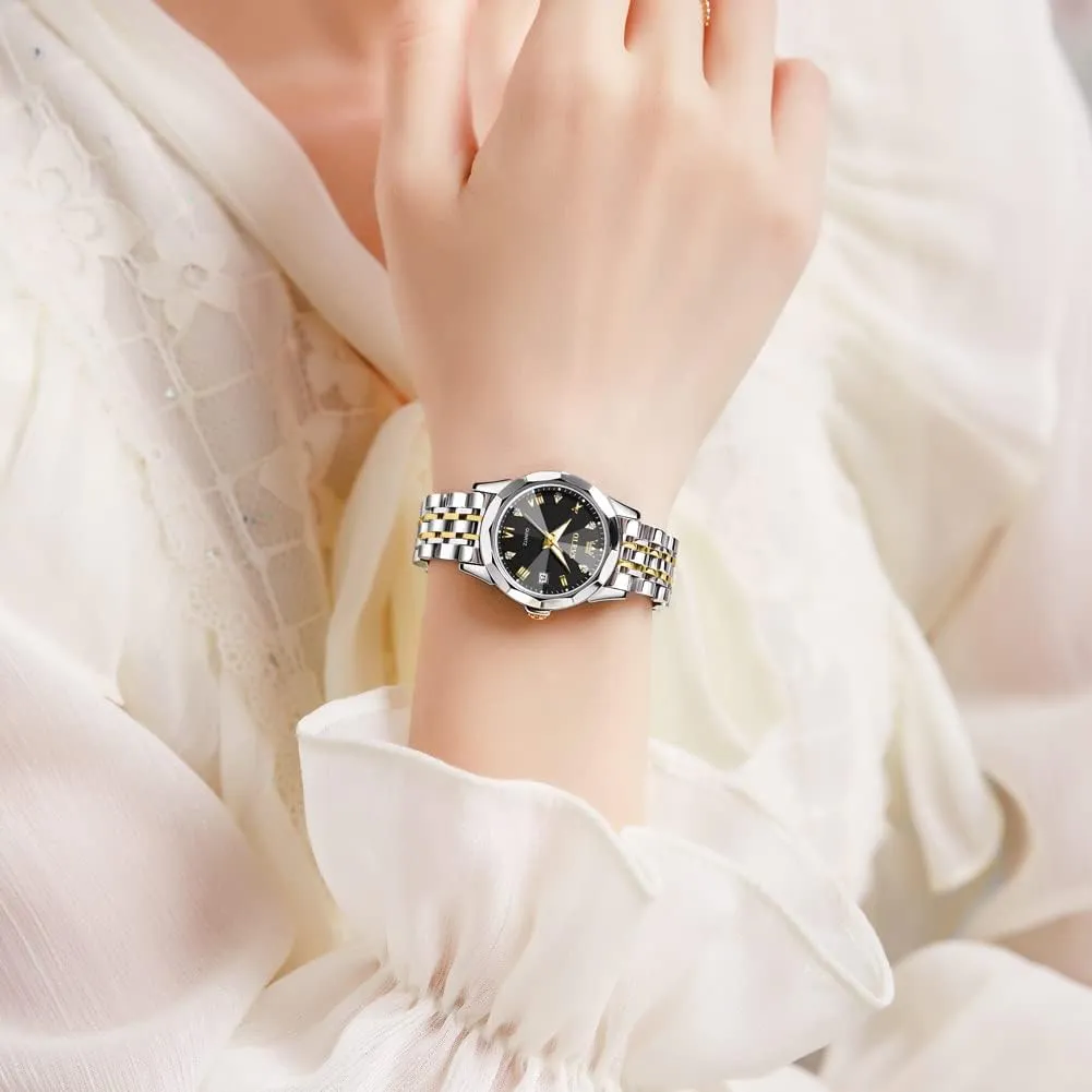 for Womens Silver Ladies Stainless salad steer Steel Waterproof Small Wrist Watches Diamond White Date Dial OLEVS Watches 