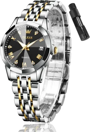 for Womens Silver Ladies Stainless salad steer Steel Waterproof Small Wrist Watches Diamond White Date Dial OLEVS Watches 