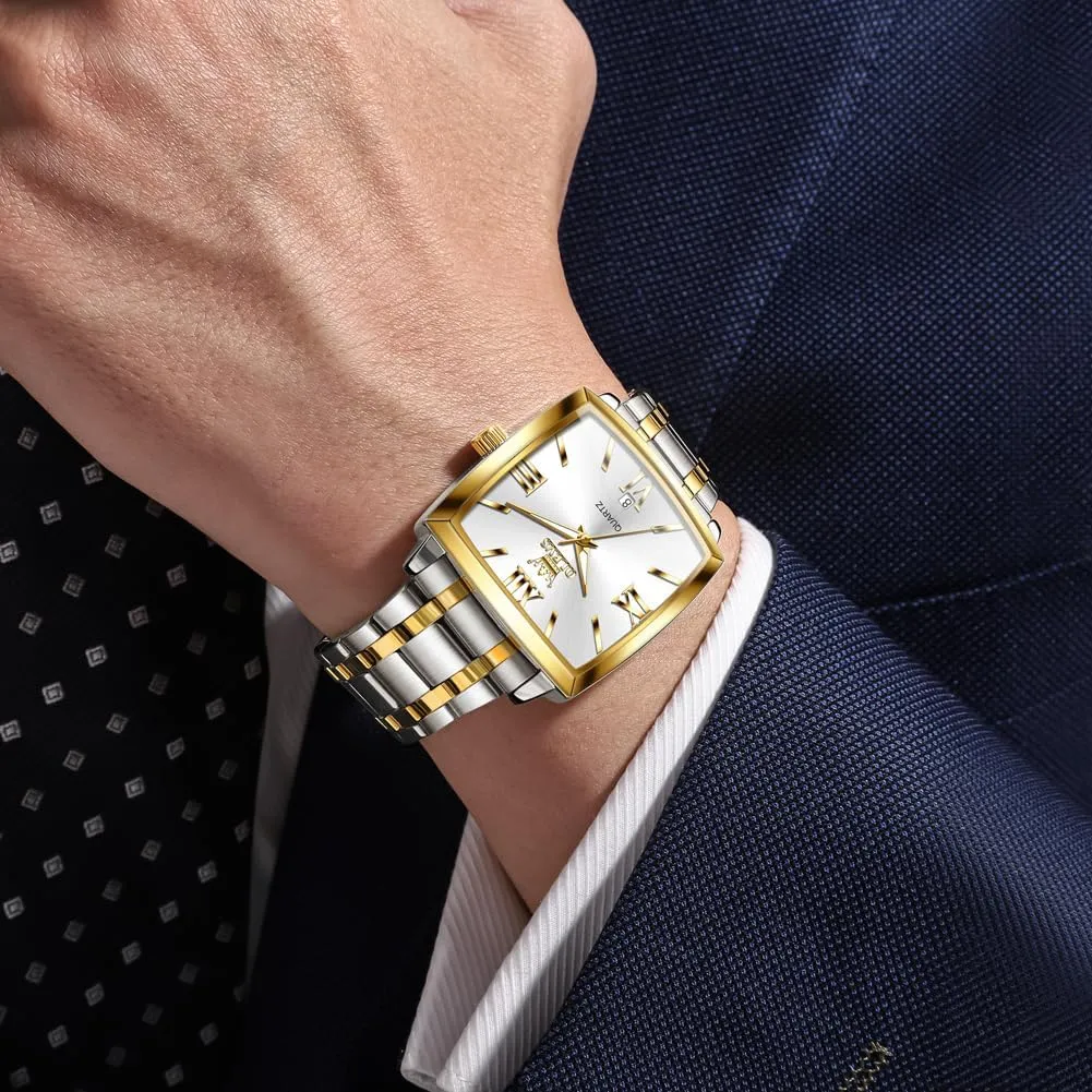 foray comet gauge occasional perry Dress Analog Quartz Mens Watches Rectangular Waterproof Stainless Steel Luminous with Date Watches for Men(Silver/Rose Gold) OLEVS Mens Tank Watch Minimalist Diamond Watch Fashion 