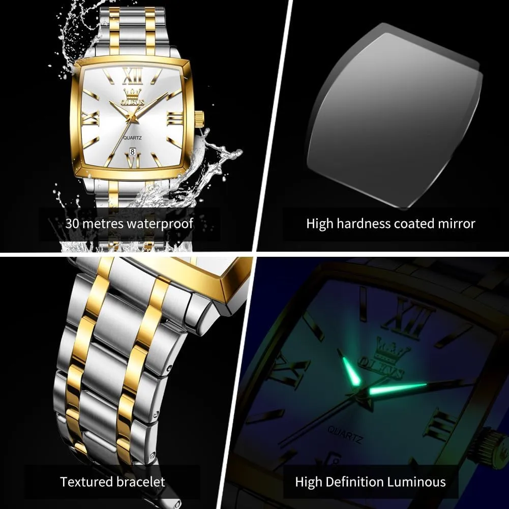 foray comet gauge occasional perry Dress Analog Quartz Mens Watches Rectangular Waterproof Stainless Steel Luminous with Date Watches for Men(Silver/Rose Gold) OLEVS Mens Tank Watch Minimalist Diamond Watch Fashion 