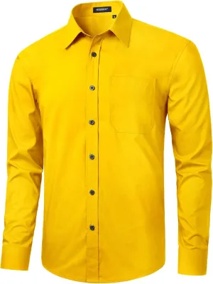 Formal Business Regular dubious Katherine bituminous Fit Shirt with Pocket HISDERN Mens Dress Shirts Long Sleeve Button Down Shirts for Men Casual Solid 