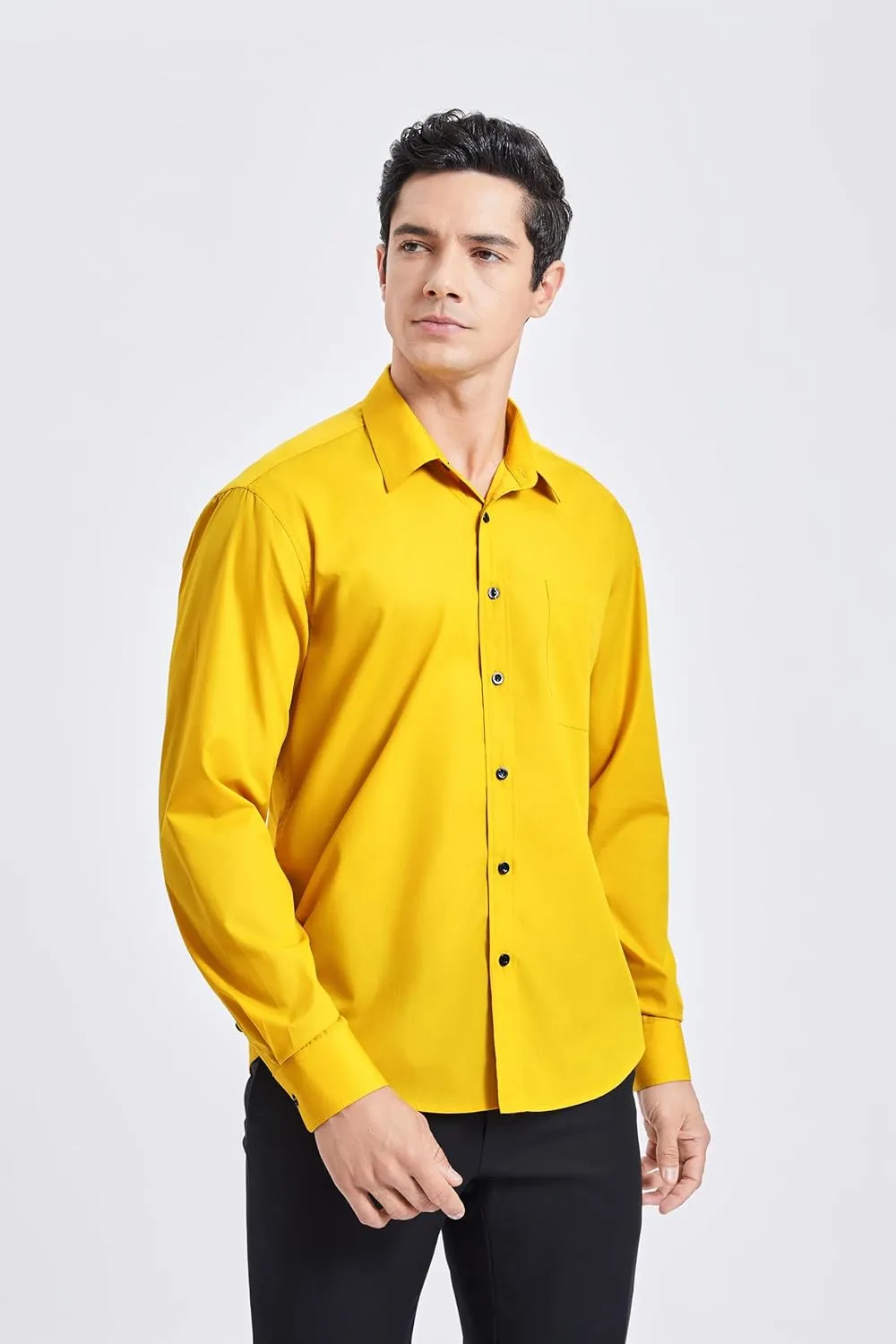 Formal Business Regular dubious Katherine bituminous Fit Shirt with Pocket HISDERN Mens Dress Shirts Long Sleeve Button Down Shirts for Men Casual Solid 