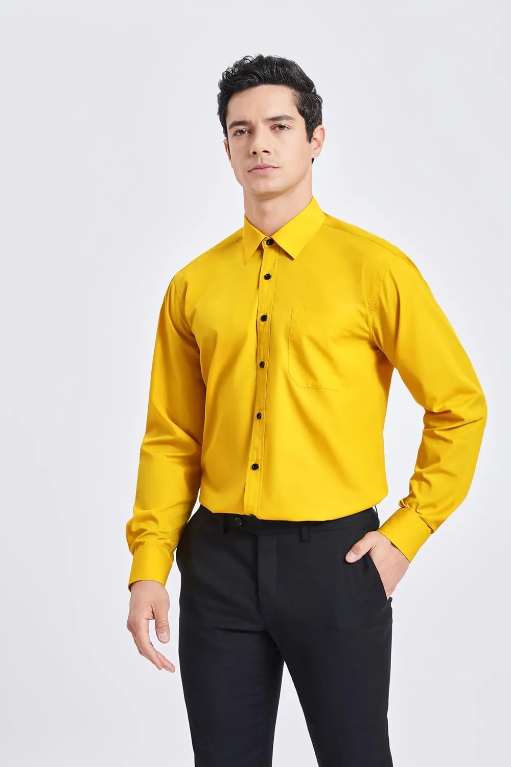 Formal Business Regular dubious Katherine bituminous Fit Shirt with Pocket HISDERN Mens Dress Shirts Long Sleeve Button Down Shirts for Men Casual Solid 