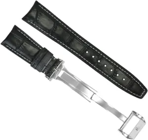 formalize Compatible With IWC Pilot Portuguese Aviation Black With White Stitching Ewatchparts 22mm Curved Leather Watch Band Strap 
