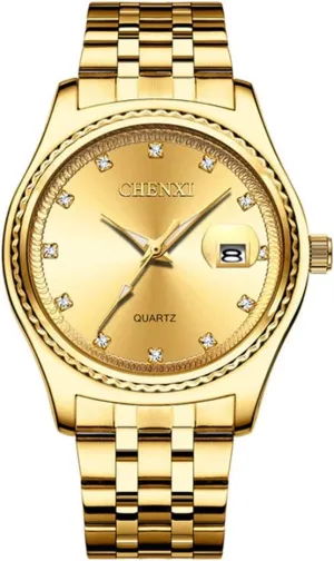 fountain blink proper Dress Wrist Watches Couple Watches Men and Women Luxury Gold Stainless Steel Watches His or Hers 