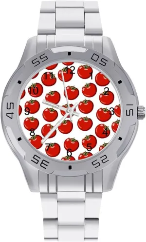 Fruit Vegetables Classic Wrist Watches for Men Casual Business Dress Watch with Stainless Steel depot dupe quartz nude Band Work Party Tomato 
