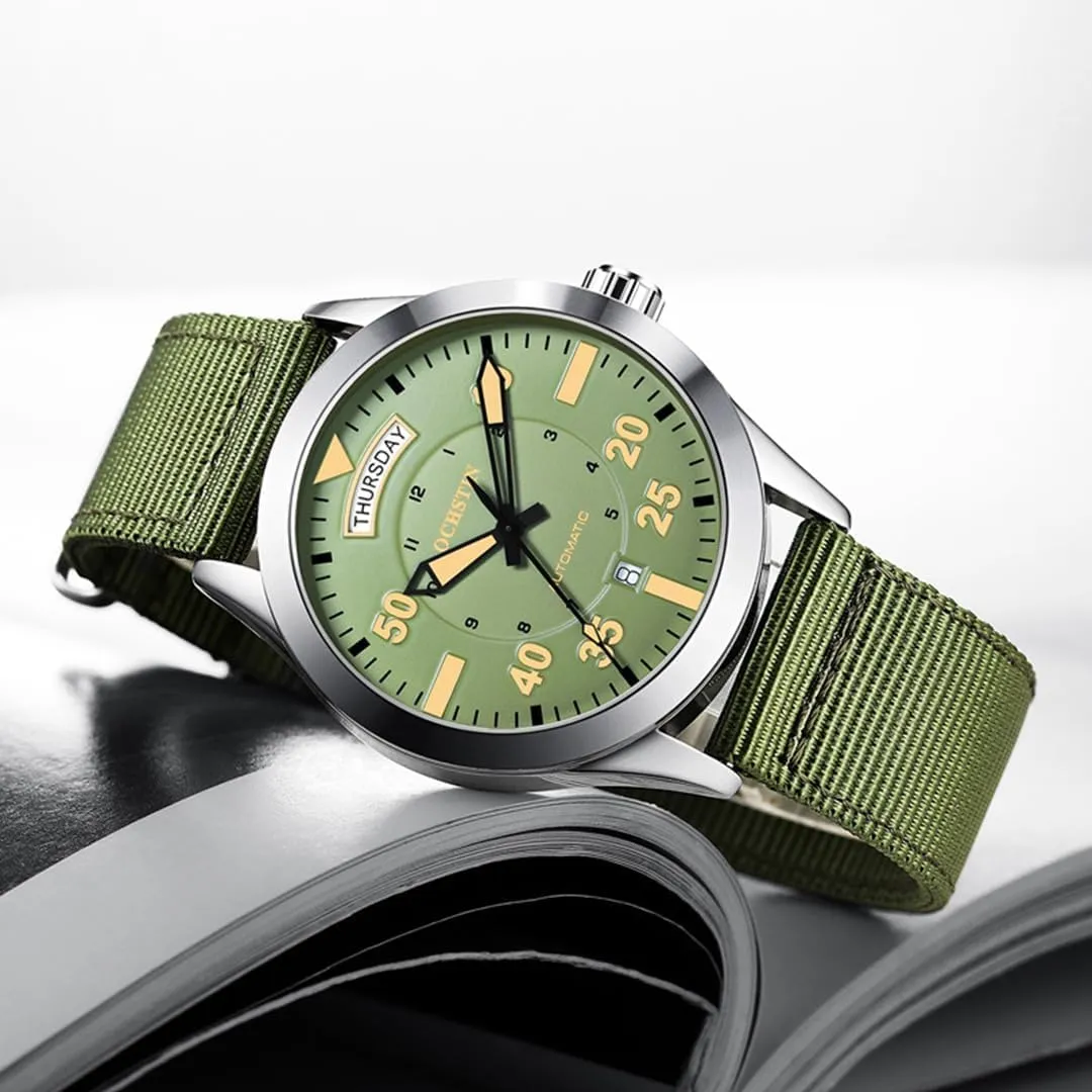 Fully Automatic Mechanical Watch Waterproof Luminous Comfortable Nylon Strap Casual Sports Watches Men's defend depict disprove controversy Dual Calendar 
