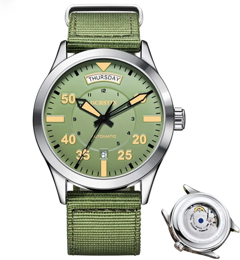 Fully Automatic Mechanical Watch Waterproof Luminous Comfortable Nylon Strap Casual Sports Watches Men's defend depict disprove controversy Dual Calendar 