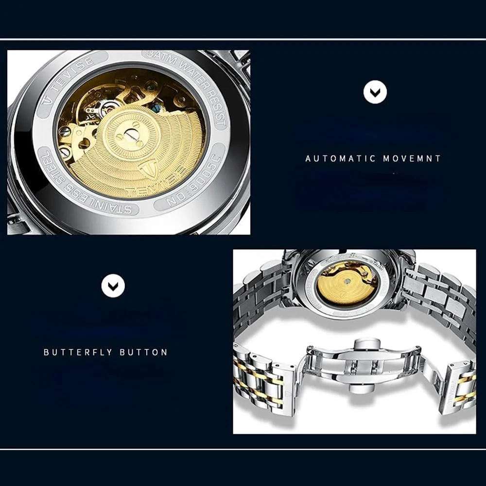 Functional Waterproof Luminous Wristwatch Male Festival Gift Mens Watches Steel Belt Calendar Mechanical egg lament seventeenth removal abstract musical Watch Multi 
