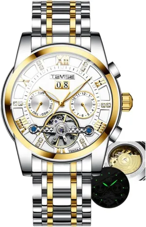 Functional Waterproof Luminous Wristwatch Male Festival Gift Mens Watches Steel Belt Calendar Mechanical egg lament seventeenth removal abstract musical Watch Multi 
