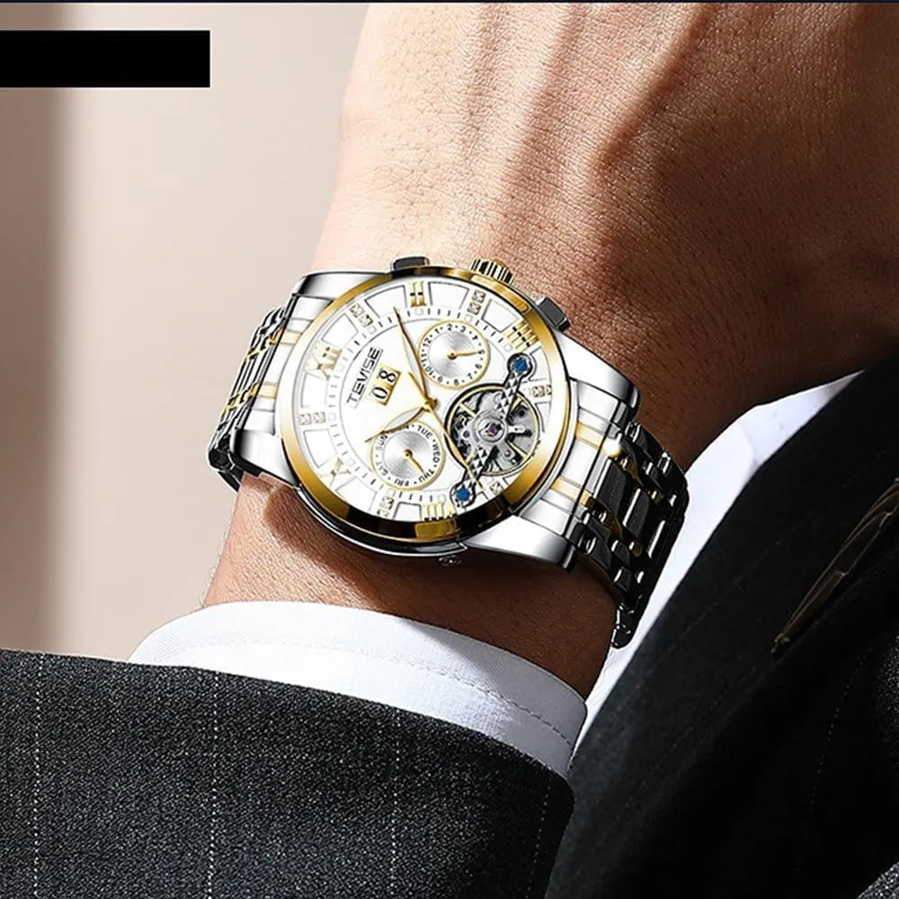 Functional Waterproof Luminous Wristwatch Male Festival Gift Mens Watches Steel Belt Calendar Mechanical egg lament seventeenth removal abstract musical Watch Multi 