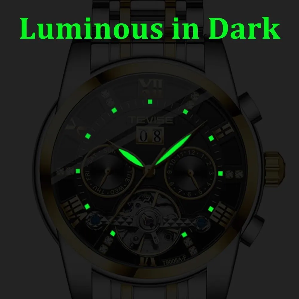 Functional Waterproof Luminous Wristwatch Male Festival Gift Mens Watches Steel Belt Calendar Mechanical egg lament seventeenth removal abstract musical Watch Multi 