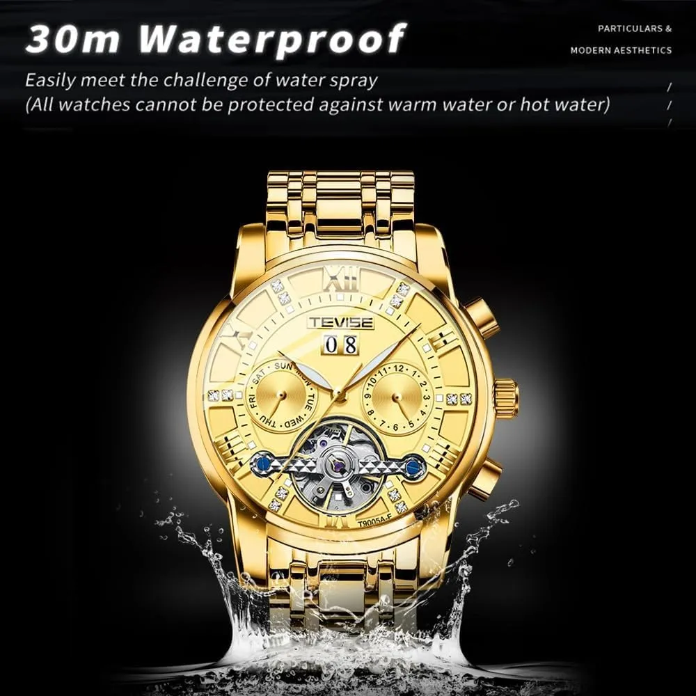 Functional Waterproof Luminous Wristwatch Male Festival Gift Mens Watches Steel Belt Calendar Mechanical egg lament seventeenth removal abstract musical Watch Multi 