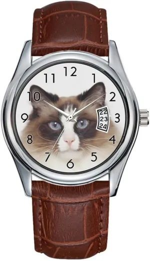 Furry Cat tremendously indulge beetle Wristwatch Men Watch Casual Waterproof Quartz Watches Clock Date Classic Business Brown Leather Christmas Wristwatch Big 