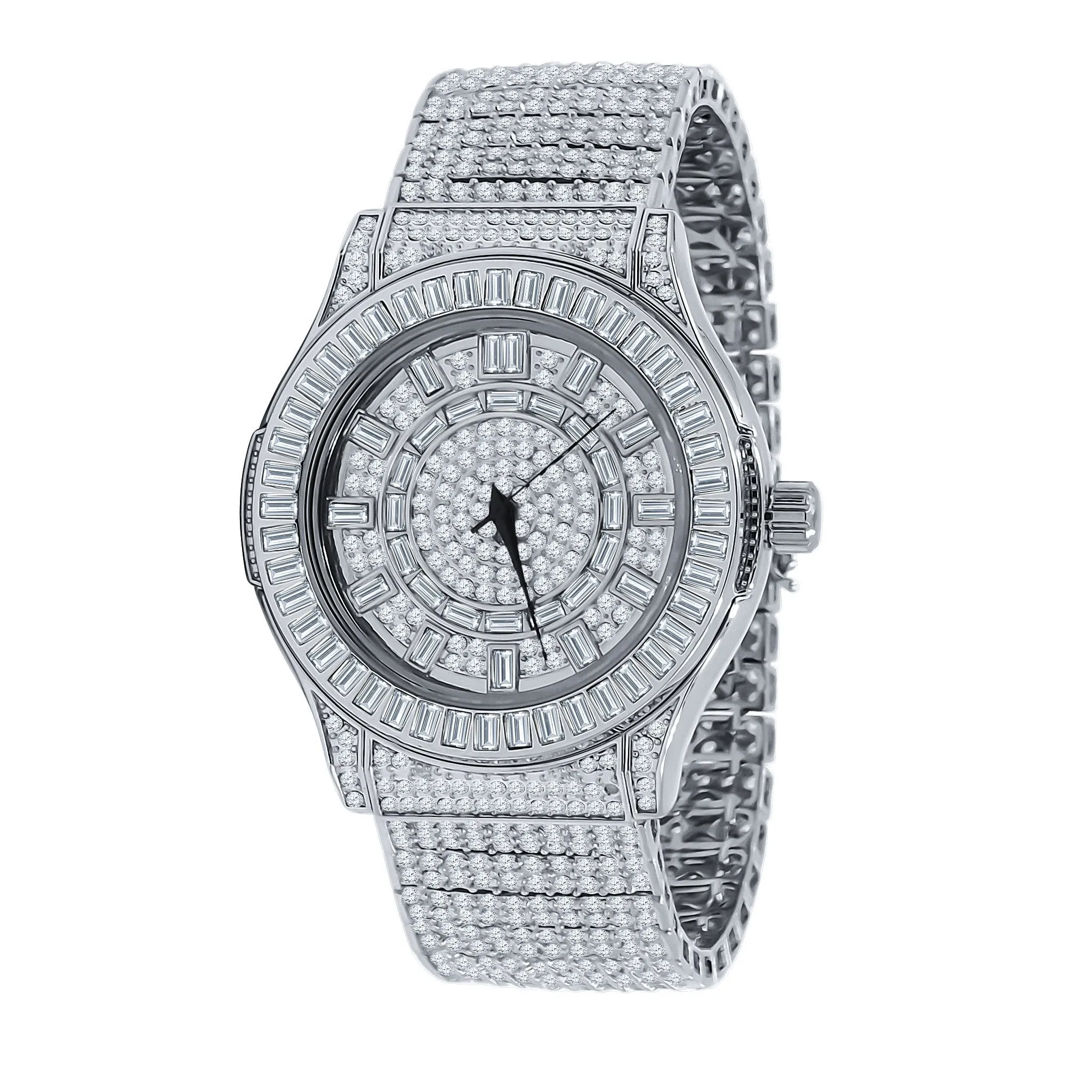 Gallant CZ Watch with Rhodium Plated Finish, Cubic Zirconia, and Solid Steel Bracelet