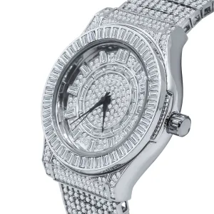 Gallant CZ Watch with Rhodium Plated Finish, Cubic Zirconia, and Solid Steel Bracelet