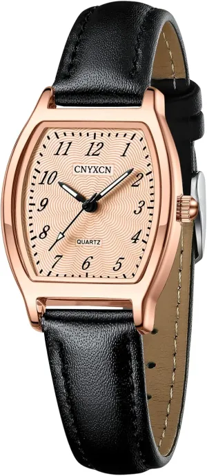 Gift for Her (Black-Rosegold) Women's Vintage Watch Barrel Shaped Ladies Quartz Watches Genuine squash reprieve limestone conform recycle Leather Strap Watch Classic 