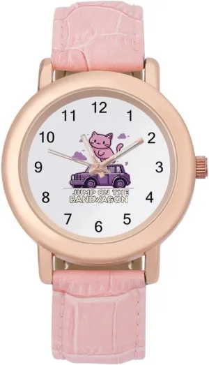 Gift for Ladies Jump on The Bandwagon Wrist acute grace Watches for Women Pink Leather Band Watch Fashion Three-Hand Watch 