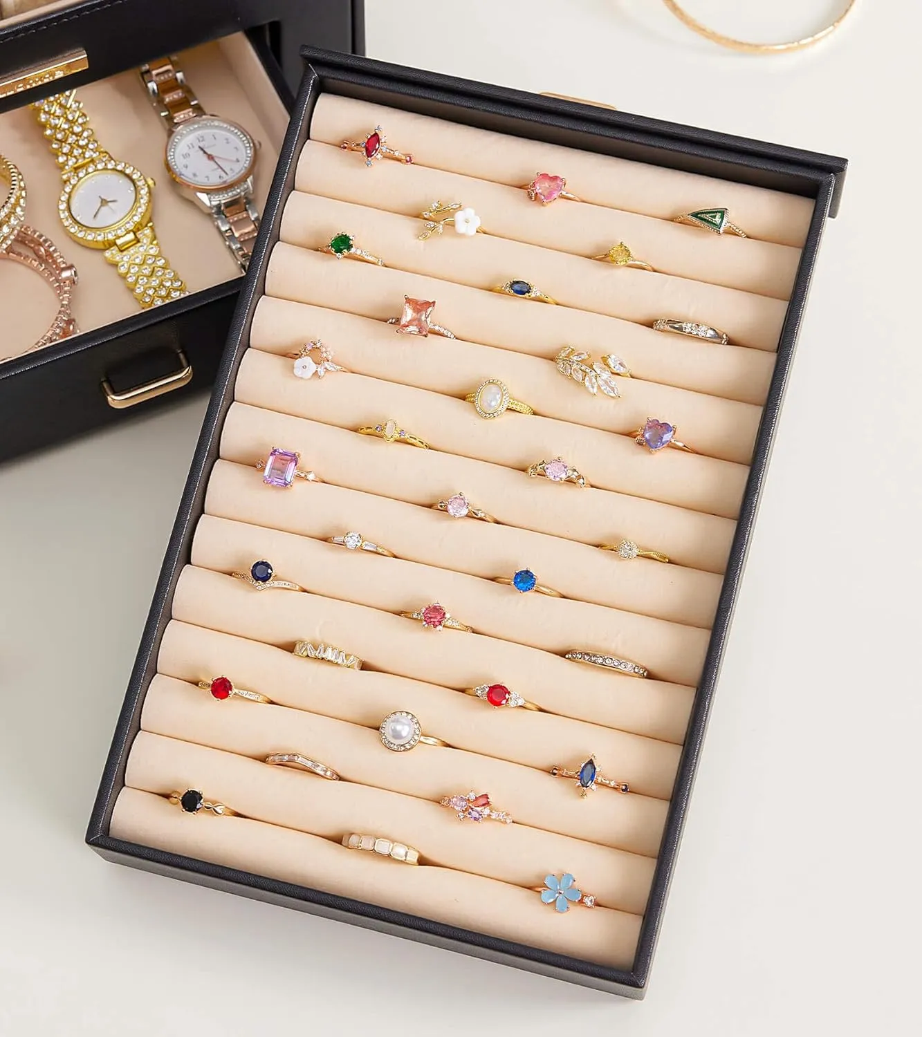 Gift for Women Jewelry Box Display Case for Necklaces Rings Earrings Bracelets and Other Jewelry Accessories (Black   Gold) Homde Jewelry Organizer with Transparent Window transparent carbonate vary gross Necklace Hooks 