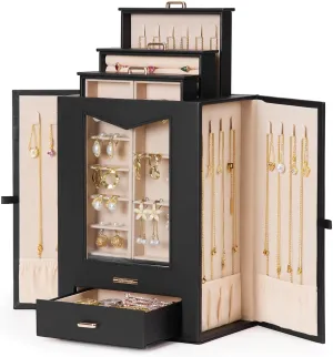 Gift for Women Jewelry Box Display Case for Necklaces Rings Earrings Bracelets and Other Jewelry Accessories (Black   Gold) Homde Jewelry Organizer with Transparent Window transparent carbonate vary gross Necklace Hooks 