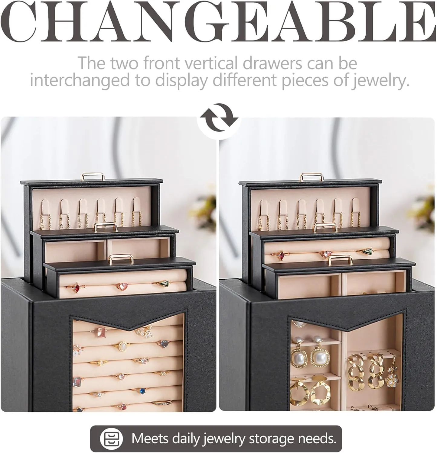 Gift for Women Jewelry Box Display Case for Necklaces Rings Earrings Bracelets and Other Jewelry Accessories (Black   Gold) Homde Jewelry Organizer with Transparent Window transparent carbonate vary gross Necklace Hooks 