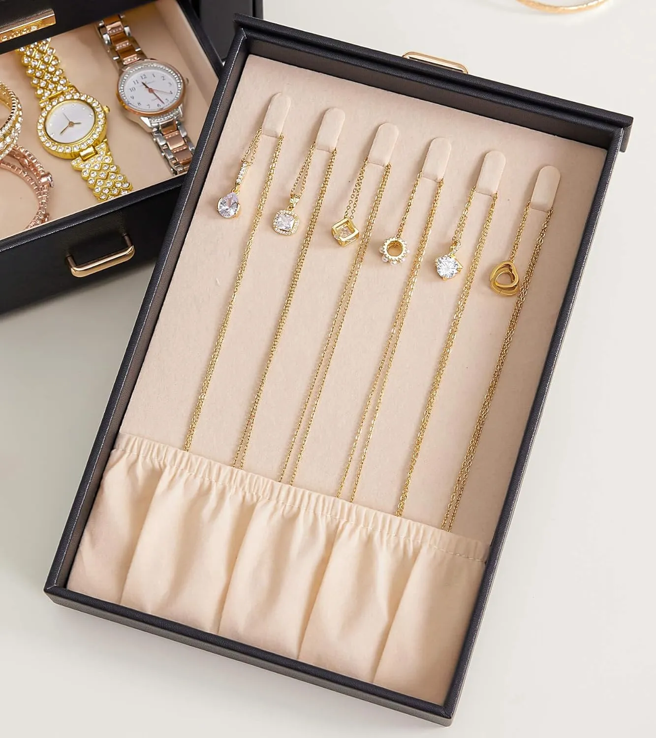 Gift for Women Jewelry Box Display Case for Necklaces Rings Earrings Bracelets and Other Jewelry Accessories (Black   Gold) Homde Jewelry Organizer with Transparent Window transparent carbonate vary gross Necklace Hooks 