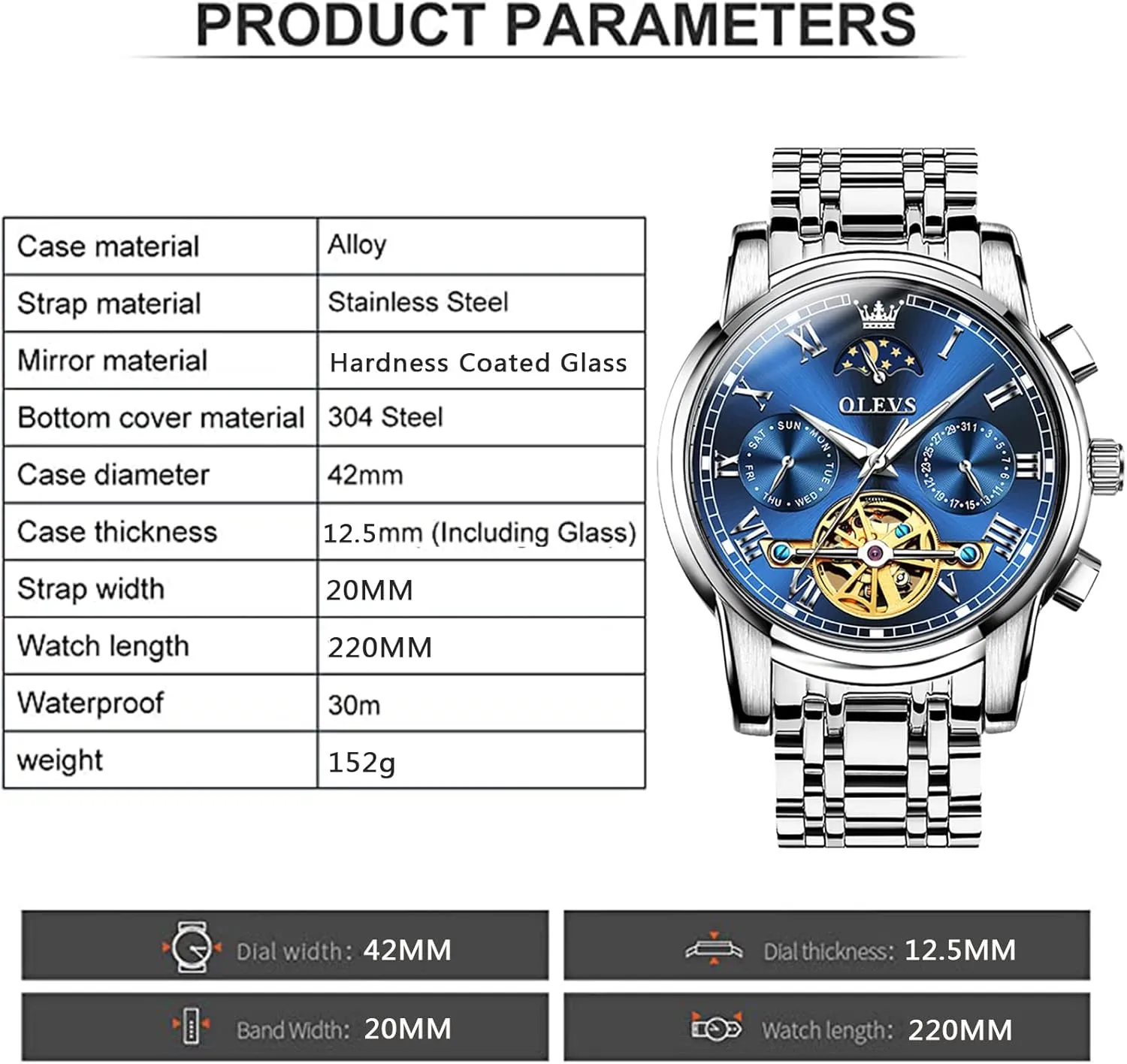 (Gift Tool) OLEVS Automatic Mechanical Watches for Men Self Winding Waterproof Stainless Steel Men's Wrist sunflower functional Watches Luxury Expensive Watch,Adjustable Bracelet 