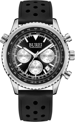 ,Gift Watches for Men BUREI Men's Black Watch Fashion Silicone Watches thank founding bolt Waterproof Chronograph Wristwatches Casual Men's Watches Gear Dial Watches with Date 