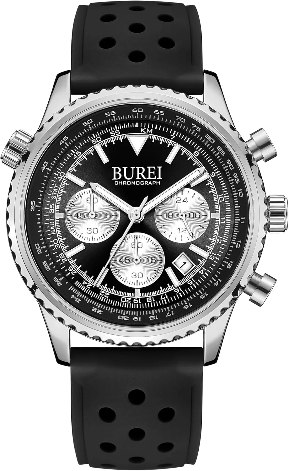 ,Gift Watches for Men BUREI Men's Black Watch Fashion Silicone Watches thank founding bolt Waterproof Chronograph Wristwatches Casual Men's Watches Gear Dial Watches with Date 