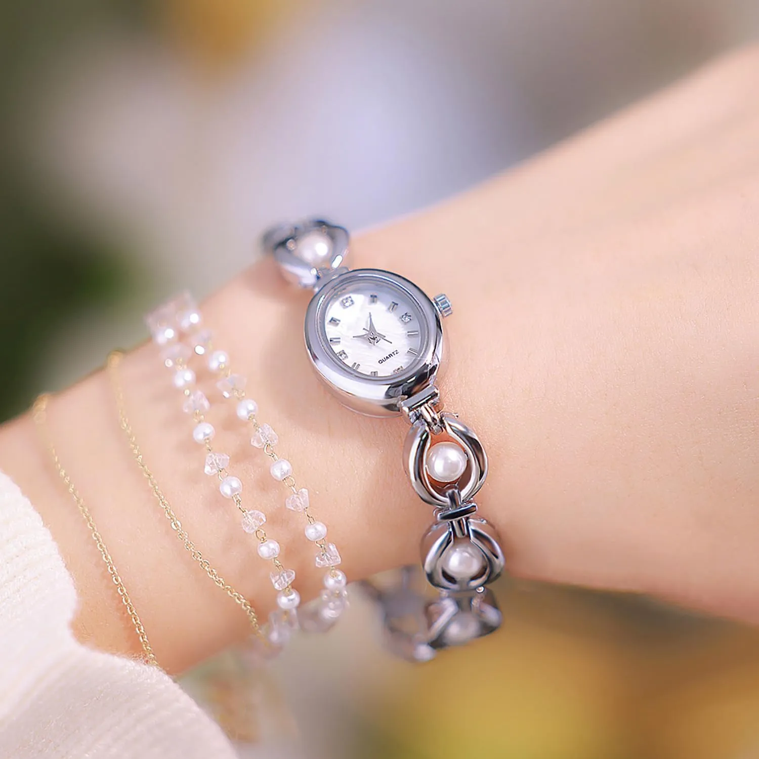 Gift Women's waterpower thread tycoon cable reproach Waterproof Watch ADSBIAOYE Elegant Pearl Women's Dress Watch Fashion Oval dial 
