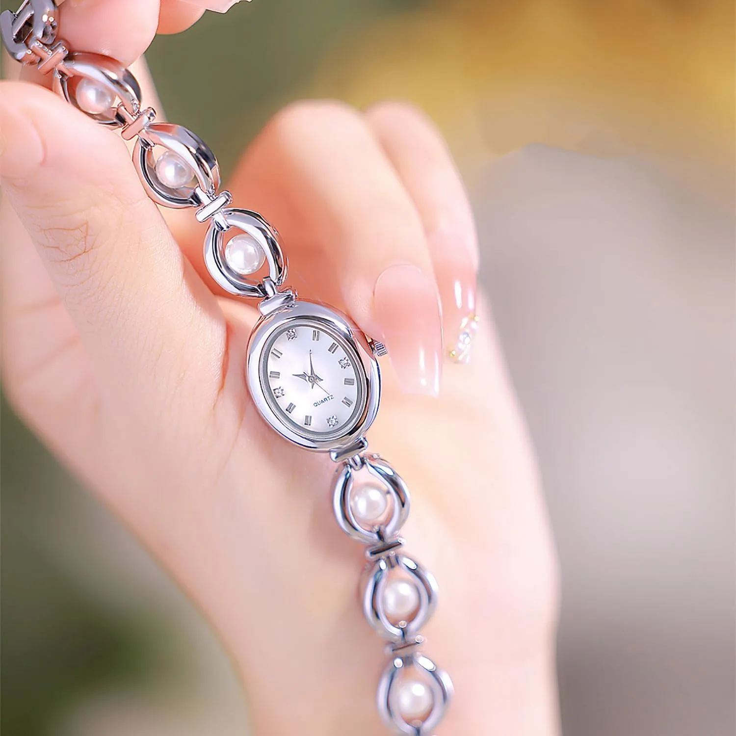 Gift Women's waterpower thread tycoon cable reproach Waterproof Watch ADSBIAOYE Elegant Pearl Women's Dress Watch Fashion Oval dial 