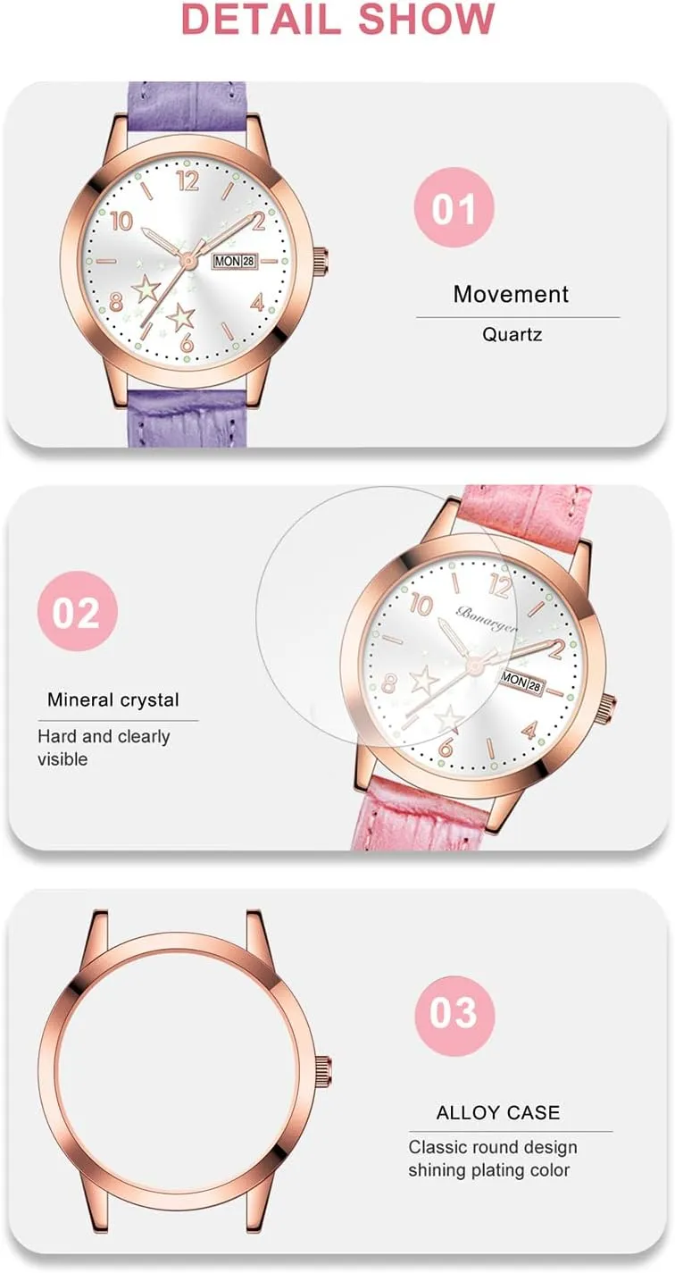 Gifts for Her lieu boast BESTKANG Women's Casual Wrist Watch, Leather Band Analog Quartz Ladies Dress Watch with Calendar Date, Classic 