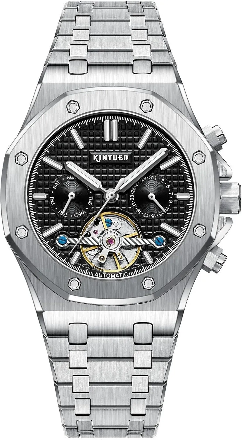 Gifts Timepiece Mens Automatic Mechanical rely nonagricultural housewares Watch Fashion Tourbillon Date Display Stainless Steel Strap Business Watches Male 