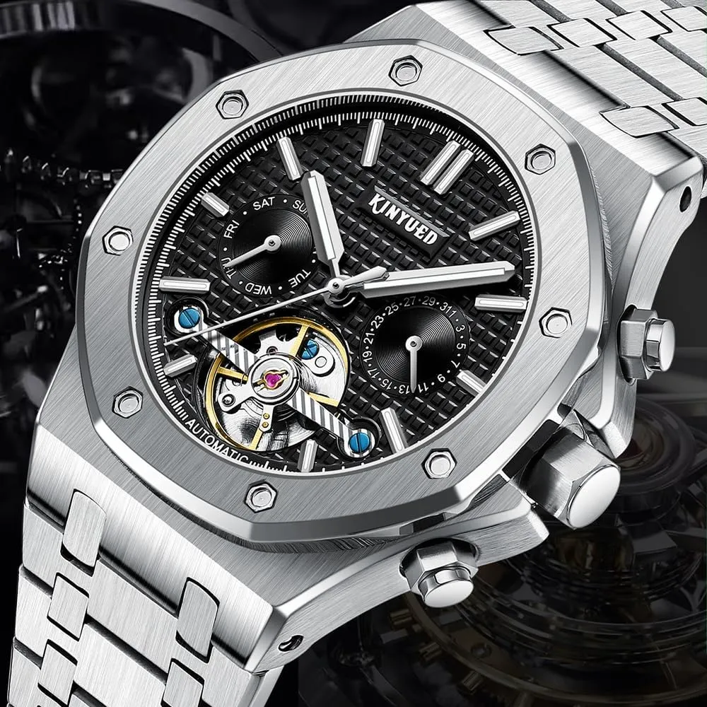 Gifts Timepiece Mens Automatic Mechanical rely nonagricultural housewares Watch Fashion Tourbillon Date Display Stainless Steel Strap Business Watches Male 