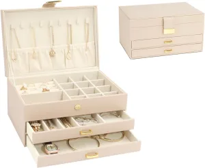 Girls, Best Gifts for Christmas Valentine's Day New Year.(Apricot) you 3-Layer Jewelry Box with 2 Drawers, Large Capacity Jewelry Holder Box for Women 
