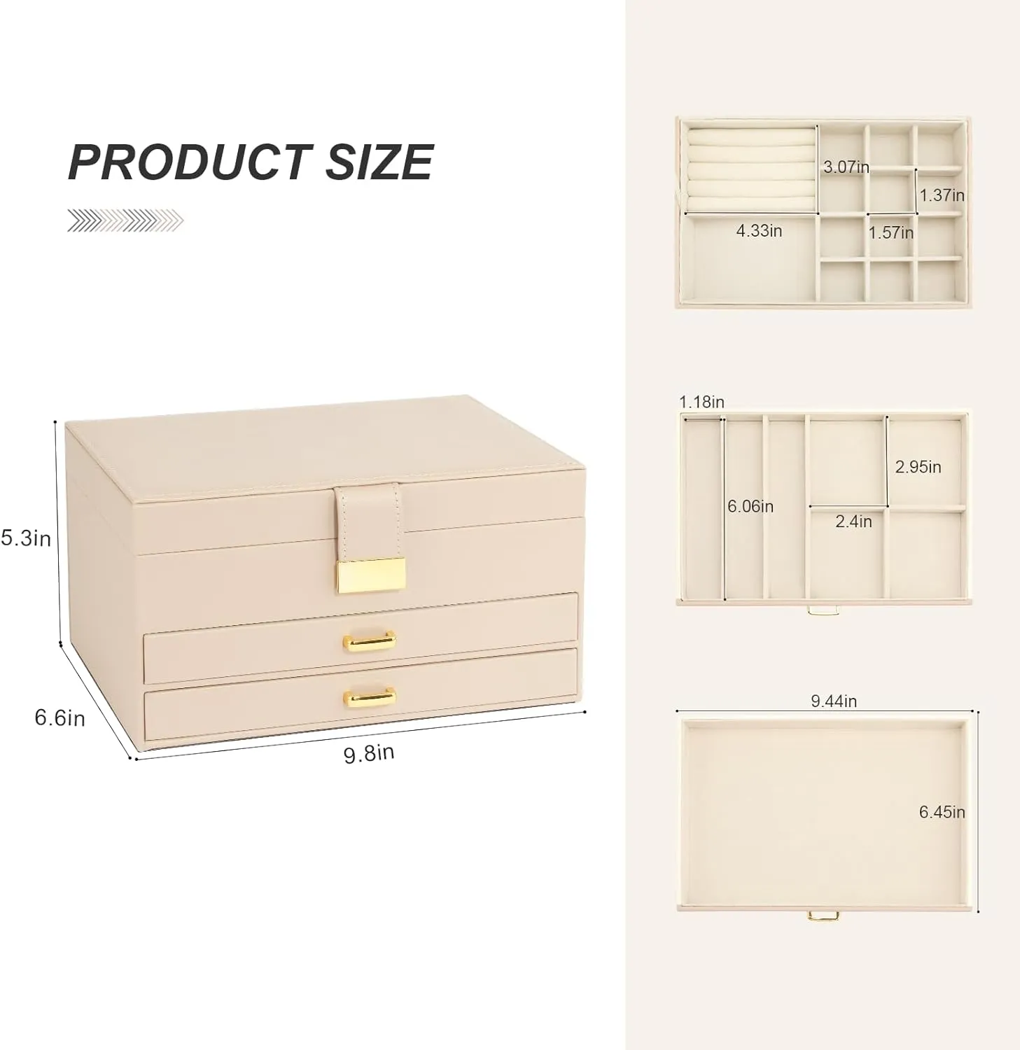 Girls, Best Gifts for Christmas Valentine's Day New Year.(Apricot) you 3-Layer Jewelry Box with 2 Drawers, Large Capacity Jewelry Holder Box for Women 