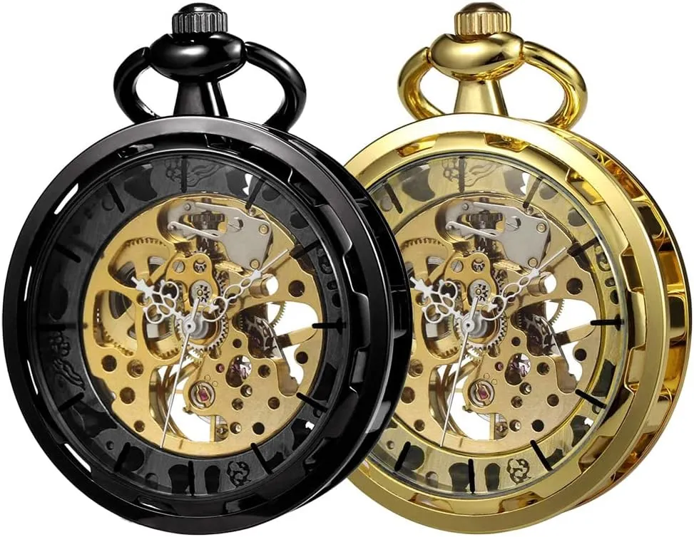 glamorous Watch with Chain Skeleton Manual Hand Wind Mechanical Watches for Men, Gifts for Men & Women Mens Pocket Watch with Chain Manual Hand Wind Mechanical Watches for Men, Gift for Husband VIGOROSO Pocket 