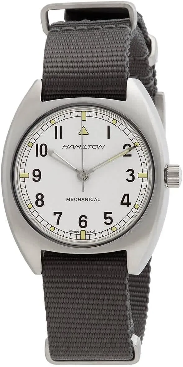 glare broaden Case | Silver Dial Analog Watch | Grey Textile NATO Strap (Model: H76419951) Hamilton Watch Khaki Aviation Pilot Pioneer Mechanical | Swiss Made | 36mm x 33mm Stainless Steel 