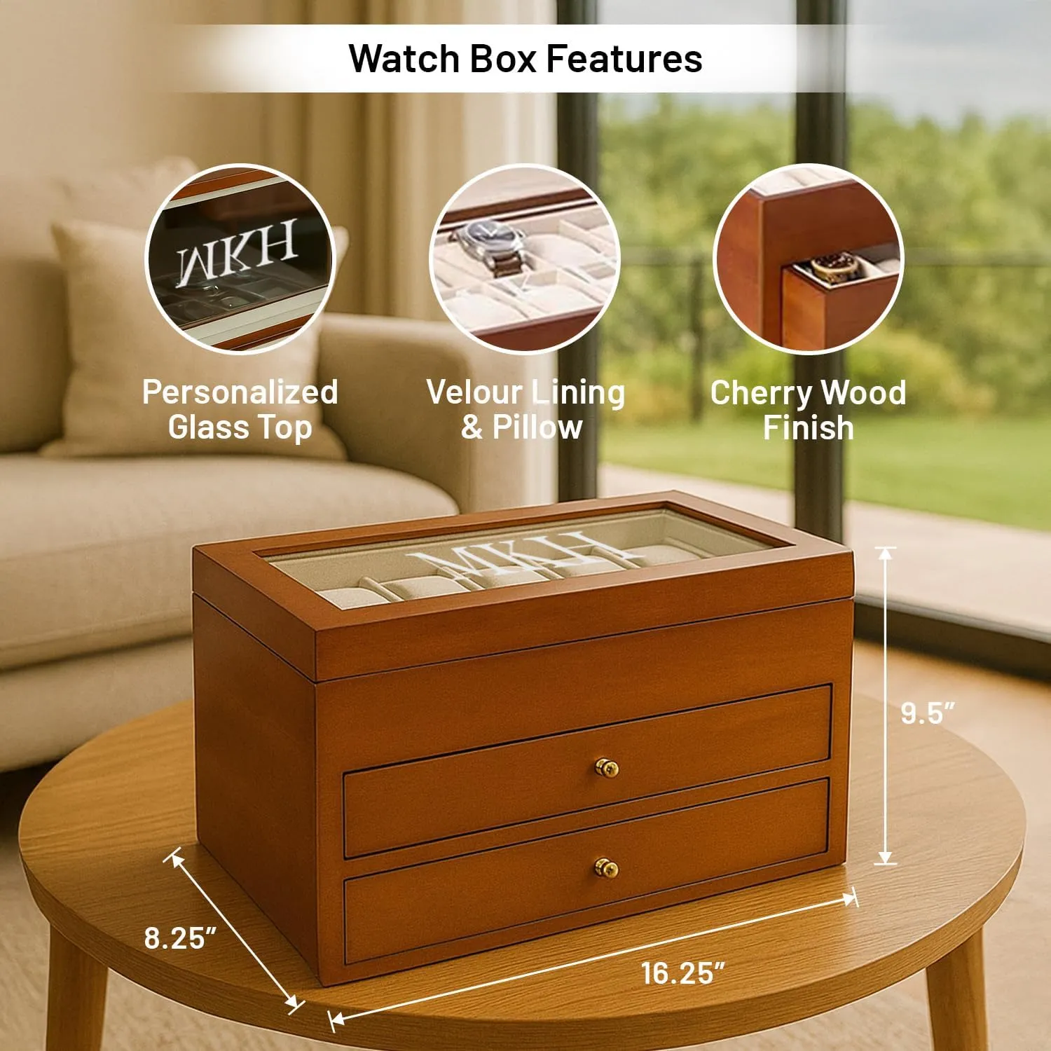 Glass Display Top Bey-Berk Custom Personalized 1-48 Slot Watch Box junior criticize Organizer Solid Wood with 